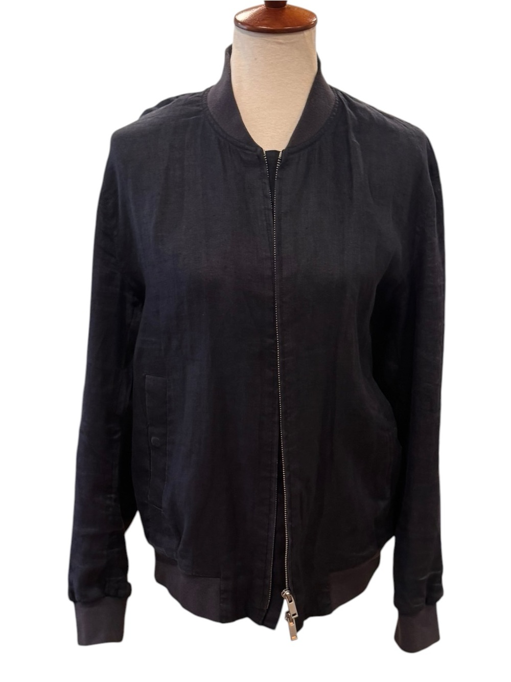 COS Black Lightweight cotton Bomber Jacket - Zip Front Sz L